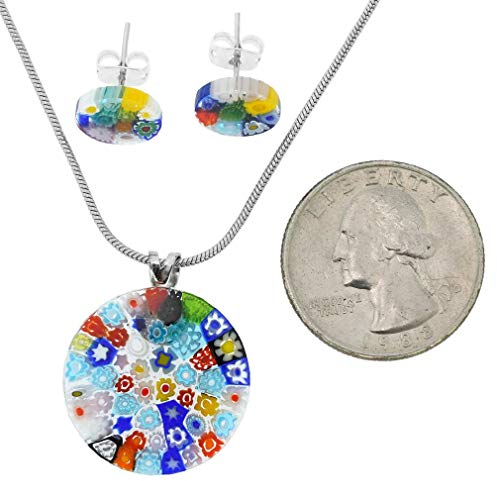 Murano Glas Millefiori Halskette und Ohrringe Set - Runde mehrfarbig