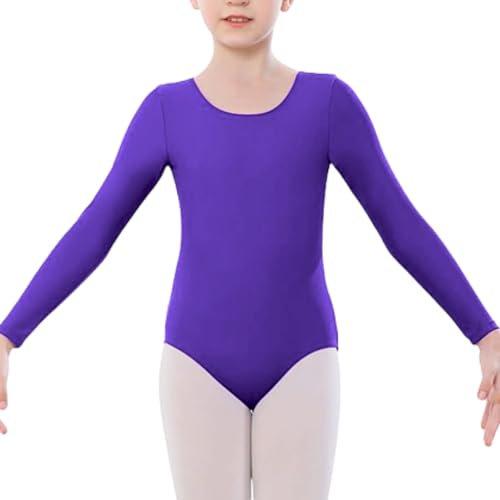 Body Lucido a Maniche Lunghe per Ragazze - Danza Classica, Ginnastica, Scuola, Sport - Scintillante per Atletica - Bambini, Viola, 13 Anni