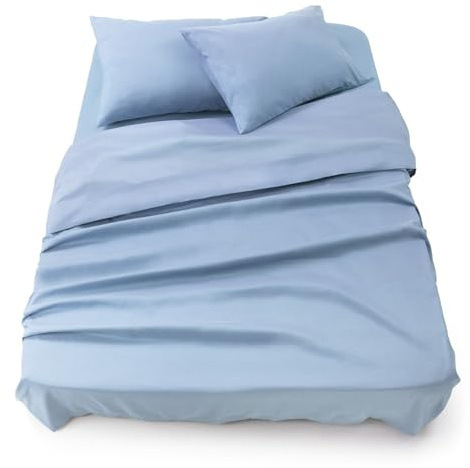 Blumtal® Bettlaken Set 3-teilig - OEKO-TEX zertifiziertes 3er Set - Spannbettlaken 180x200x30cm + Bettlaken ohne Gummizug 280x275cm + 2x Kissenbezug 50x80cm - Bettlaken & Kissenbezug Microfaser - Blau