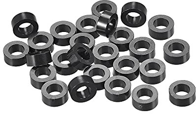 sourcing map ABS Round Spacer Washer ID 4.2mm OD 7mm L 3mm Plastic Standoff for 3D Printer TV Wall Mounting Electrical Outlet, Black, 100Pcs