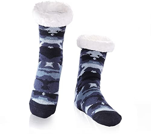 FUSACONY Chaussettes douillettes pour homme -Antidérapantes - Douces et confortables - Chaussettes d'hiver épaisses et chaudes - Cadeaux pour hommes 39-47,taille unique, Bleu Camouflage