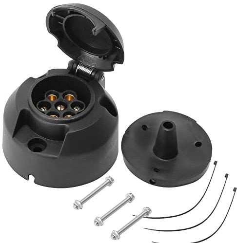 AGRISHOP 12v 7Poli Presa del Rimorchio,Adattatore Presa Elettrica Rimorchio 7 Vie Impermeabile Presa 7Poli Connettore Gancio Traino,Femmina Staffa Bullone Dado Gomma Guarnizione perCaravan Trattore