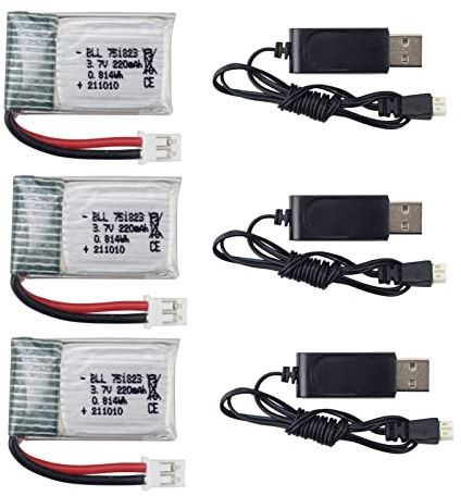 3PCS 3.7V 220mAh Lithium-Akku mit USB-Ladekabel für E010 E010C E011 E011C E013 GoolRC T36 NINHUI NH010 F36 H36 HS210 Quadcopter RC Drone