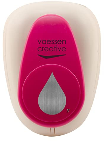 Vaessen Creative 21439-068 Motivstanzer Tropfen Super Jumbo, 75 x 50 mm, Kleiner Motivlocher Aus Metall und Plastik, Ausgestanztes Motiv, Zum Basteln Mit Papier, Kunststoff, weiß/rosa, 7.6 x 5 cm