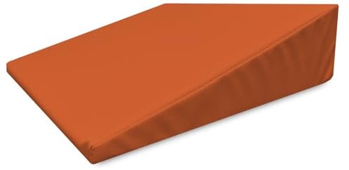 QUIRUMED Keilkissen, Maße 40 x 50 x 13 cm, Farbe Orange, ergonomisch, Kunstleder, Flexible Füllung, Massagekissen, Physiotherapie, Rückenstütze