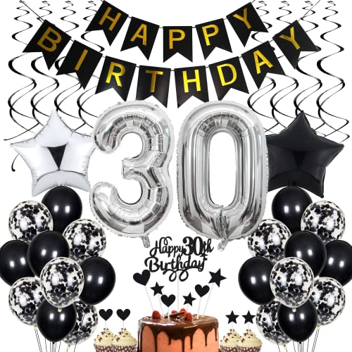 30. Geburtstag Dekoration Schwarz - Tortendeko für Männer und Frauen - Black and White Party Deko