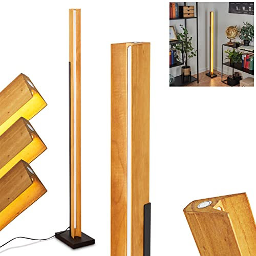 HOFSTEIN LED Stehleuchte Teira, moderne Bodenlampe aus Metall/Holz/Kunststoff in Schwarz/Natur/Weiß, dimmbare Stehlampe, LED 16 Watt, max. 1950 Lumen, 3000 Kelvin, mit Tastdimmer am Gehäuse