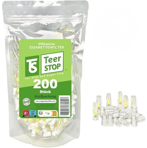 TS Teer STOP Filtro per sigarette di alta qualità, sottile, 200 pezzi, 6 mm, 5 mm, filtro per sigarette in plastica, sistema di filtrazione di nicotina catrame, microfiltri, inserto filtro