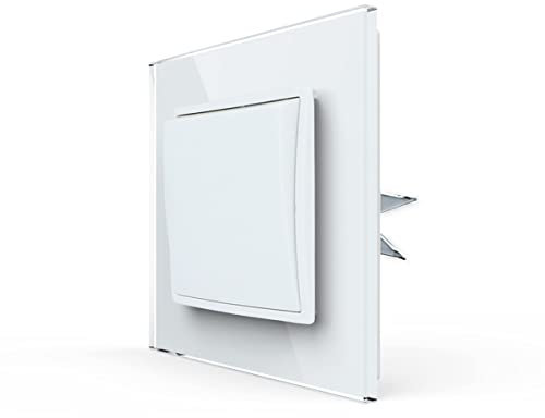 Lina, interruttore della luce, prese con cornice in vetro, set completo per presa da incasso UP Schuko, interruttore a parete, dimmer (Lina, interruttore della luce, 1 scomparto on/off, bianco con