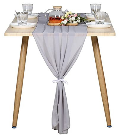 Yurosiay Chiffon Tischläufer 30×300cm Hochzeitsläufer Vintage Chiffon Tischdecke Romantische Durchsichtig Chiffon Tischband Waschbar Table Runner Tischdeko Chiffon für Hochzeit Grau