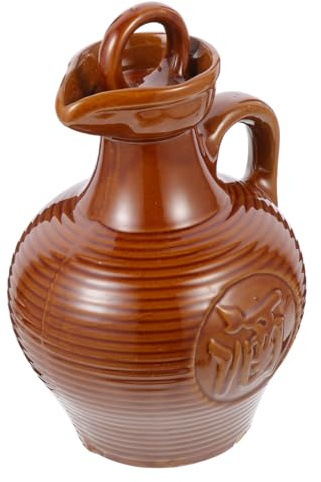 YARNOW Ceramic Wine Jug 16.5Oz Clay Wine Container with Relief Design for Home Kitchen Bar Serving Rustic Style Beverage Pitcher