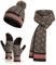 INSISMY Mütze Schal Handschuh Set Winter Weich Warm Pelzgefütterte Bommelmütze Langer Schal und Touchscreen Handschuhe Set 3-teiliges Retro Schneeflockenmuster Gestrickte Damen Unisex