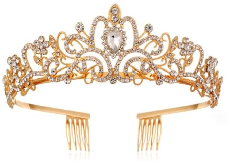 Voarge Tiara Kristallkrone für Bridal, Prinzessin Diadem Hochzeit Tiara Crown, Vintage Prinzessin Krone, für Hochzeit Geburtstag Prom Brautdusche Weihnachten Halloween Kostüm (Gold)