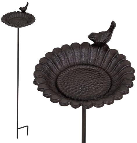 Woodside Cast Iron Garden Birth Bath, Decorative Feeding Seed Feeder Tray, Outdoor Water Bowl Dish