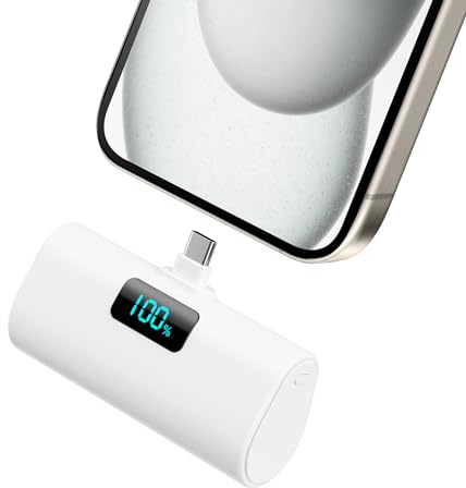 Batería Externa para iPhone Serie 15/16, 5200mAh USB C Power Bank Carga Rápida, Ultra-Ligera Batería Portátil con Pantalla LCD Mini Cargador Portátil para iPhone 16/15/15 Pro MAX Samsung etc.(Blanco)