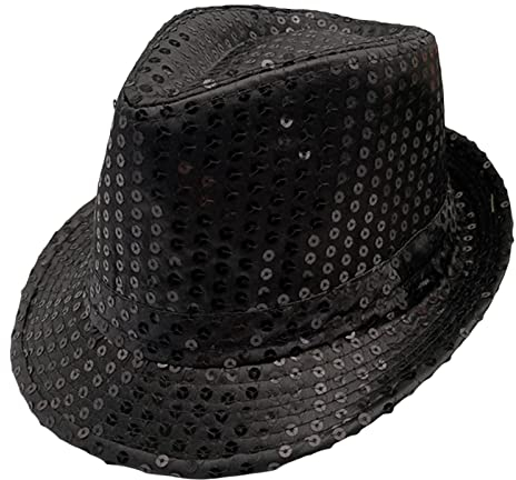 Geagodelia Damen Glitzer Hut Pailletten Mütze Kopfbedeckung für Party Disco Halloween Karneval Kostüm Fasching Accessoires Faschingshut Kostümzubehör Einheitsgröße (Schwarz)