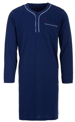 Henry Terre Nachthemd Herren Langarm Raute Muster Brusttasche Knopfleiste M-3XL, Farbe:blau, Größe:L