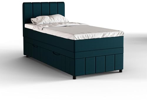 Avalon Boxspringbett 90 x 200 cm Doppelbett mit hochwertiger Bonell-Matratze und Topper, Polsterbett mit Bettkasten, Schlafzimmer, Bequem, Modern, Stilvoll