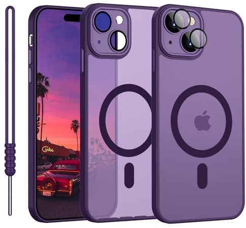 YUANDMI iPhone 15 Hülle mit MagSafe, Hanyhülle iPhone 15 Magnetisch Leicht Dünn Matte Touch Kameraschutz, Kratzfeste Anti-Gelb rutschfest Kratzfest Schutz Stoßfest Hülle für iPhone 15 Dunkel Violett