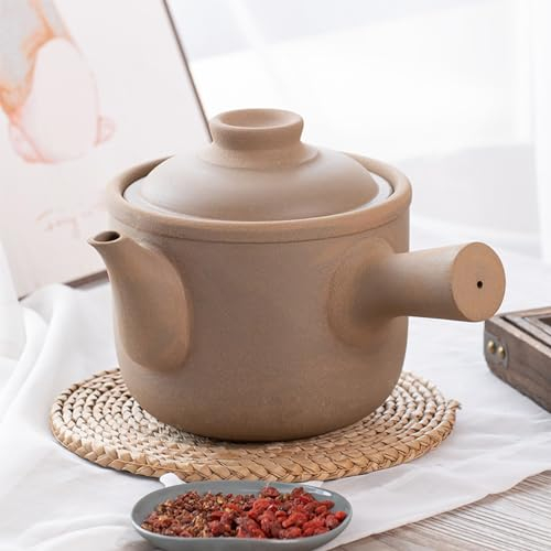 Ollas medicinales chinas de loza sin esmaltar, cacerola de cerámica de terracota natural con tapas, olla de arcilla para cocinar sopa (3.17QT/3L)