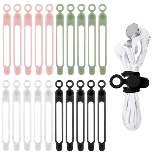 GEEHUA 20PCS Silicone Cable Ties, Adjusted Cable Organizer Reusable Cord Wraps Cable Strap High Elasticity Cord Organizer Phone Charger Organizer for Charging Cords Computer Headphone Cable Cord Ties
