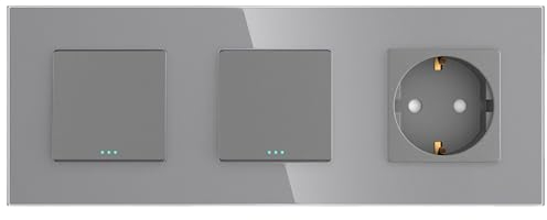 PULSAR Wechselschalter/Lichtschalter/Steckdose 3 Fach Unterputz Grau Glas - Ein-Ausschalter/Wecksel Schalter/Steckdose 10A/16A 250V
