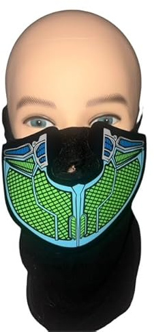 LED Voice Activated Mask Sound Reactive Mask, Halloween Mask, Rave Mask, Concert Mask (Green Transformer)