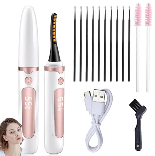 Wimpernzange Beheizbar Heated Eyelash Curler Beheizbare Wimpernzange Elektrische Mit 4 Temperaturmodi, Wiederaufladbares LED-Display, für alle Wimpern, mit 2 Wimpernbürste,10 Eyeliner-Pinsel