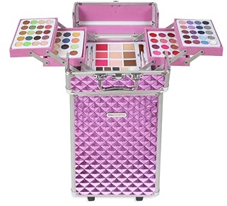 MYA Cosmetics - MYA Deluxe Makeup Trolley | Tragbarer Make-up Trolley mit Augenschatten, Rouge, Gloss und Pinseln | mit Rollen und herausziehbarem Griff
