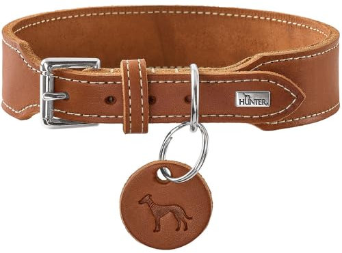 HUNTER Halsband Aalborg EXTRABREIT Farbe Cognac, extra breit, weiches Softleder, mit eleganter Kontrastnaht, Made in Germany, Größe 45