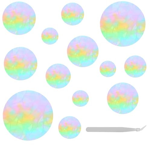 39 Stück Prisma Fensteraufkleber, Anti-Kollisions-Aufkleber mit 1 Stück Pinzette, runde Sonnenfänger-Aufkleber für Schlafzimmer, Wohnzimmer