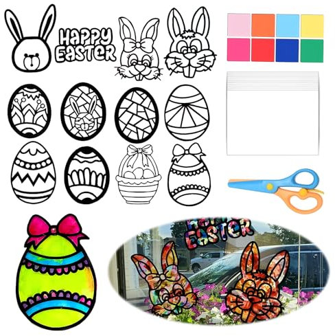 12 Stück Oster Fensterbilder Basteln,Ostern Basteln Kinder Ostern Papierbastelset Ostereier Bastelset Osterdeko Kreative,DIY Bastelset Ostern Kinder Geschenk,für Jungen Mädchen Ostern Party Geschenk
