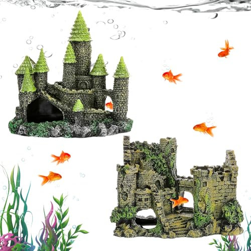 BORDEAG Aquarium Harz Höhle, 2 Stück Zubehör, Rock Cave Dekoration für Kleine Garnele, Meeresorganismen, Fisch