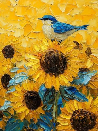 Paint by Numbers for Adults sunflower Paint by Numbers Kits bird Paint by Numbers for Children, Paint by Number Kits with Acrylic Pigment and Brushes for Wall Decor (with frame 100X130CM) Canvas