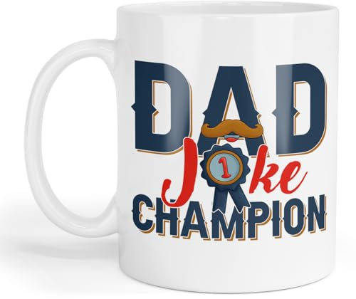 GOATINTHECOAT Dad Joke Champion Ceramic Mug, 325ml, White, Dishwasher Safe, Father's Day Gift