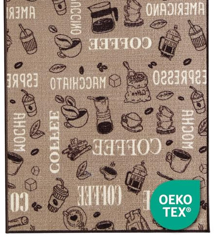 Floordirekt Coffee Küchenläufer - (80 x 150 cm) maßgefertigter Feinschlingen Teppich Läufer für Küche, Flur & Wohnraum