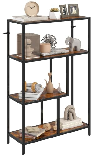 HOMCOM 4-Tier Bookshelf Industrial Bookcase with Metal Frame Rustic Brown | Storage Shelving Unit, Freestanding Shelves, Home Office, Study, Living Room, Bedroom
