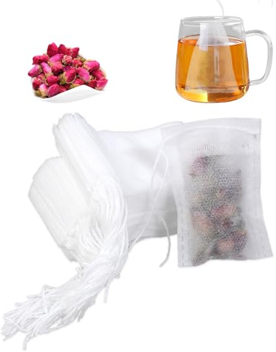 Larrel 200 Stück Teebeutel für Losen Tee, 5 x 7 cm Einweg Teefilter mit Kordelzug Vliesstoff Filterbeutel Tee Gewürzsäckchen Teefilter fürLosenTee für Gewürze, DuftenderTee, Vanille, Lavendel