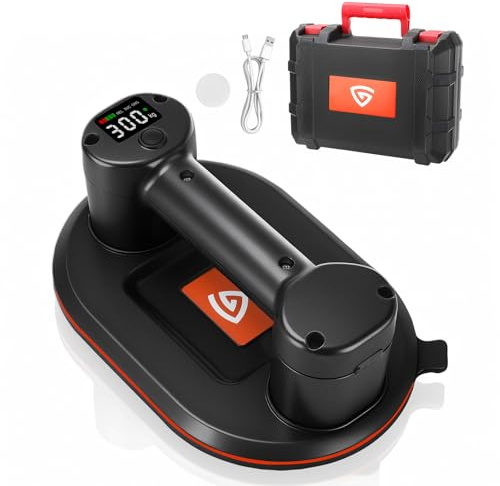 GEARPSS Akku Saugheber 300kg 24cm Elektrischer Glassauger mit 4500mAh Akku und Doppelmotor Auto Nachsaugfunktion LCD Anzeige für Fliesen Glas Marmor Holzplatten Möbel
