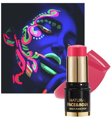 Pinturas corporales UV para la cara, palo de pintura corporal rosa neón UV, pintura corporal Blendable Stick, lavable, fluorescente, pintura corporal, lápices de maquillaje para Halloween, carnaval
