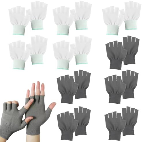 ZVBRSKM 10 Paar Baumwollhandschuhe, Fingerlose Handschuhe Grau und Weiß, Dünne Handschuhe für Winter Sommer, Stoffhandschuhe,Geeignet für trockene Hände,Fingerloses Design