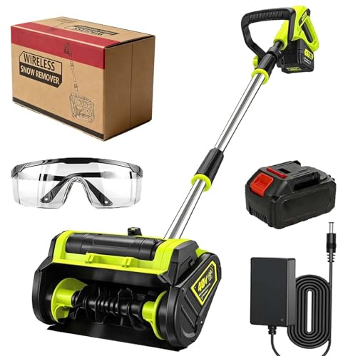 Pelle à neige sans balais sans fil, souffleuse à neige électrique de 34 cm avec batterie de 4 Ah et chargeur, déneigement alimenté par batterie avec distance de projection de 7,6 m pour allées, patios