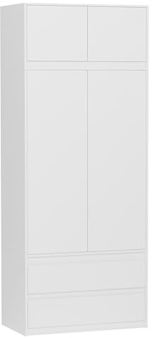 Framire Schrank B-9-N-TIP – Weiß, 90 x 40 x 234 cm – Hochschrank mit Aufsatz für Flur und Wohnzimmer, Modern B-9-N-TIP