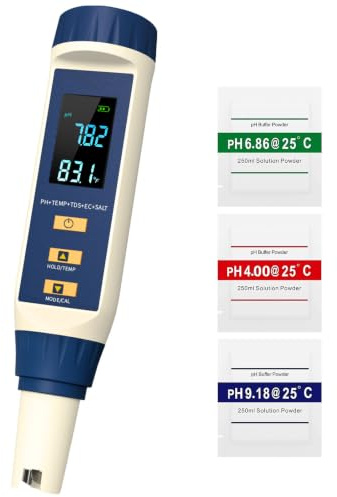 Professionelles 5 in 1 Wasserqualitätsmessgerät mit Hintergrundbeleuchtung | Wasser Qualitäts Tester, 0,01 Auflösung, Hochpräzises Stiftmessgerät, für Trinkwasser, Aquarien und Whirlpools