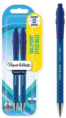 Paper Mate Flexgrip Ultra-Druckkugelschreiber | mittlere Spitze (1,0 mm) | blau | 2er-Packung