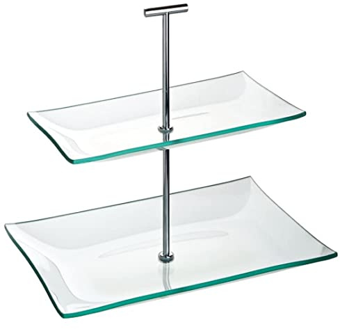 Utopia Aura Glass Plate 2 Tier | Sharing Platters, Food Presentation Stand, Food Display Stand, Cake Display Stand Silver