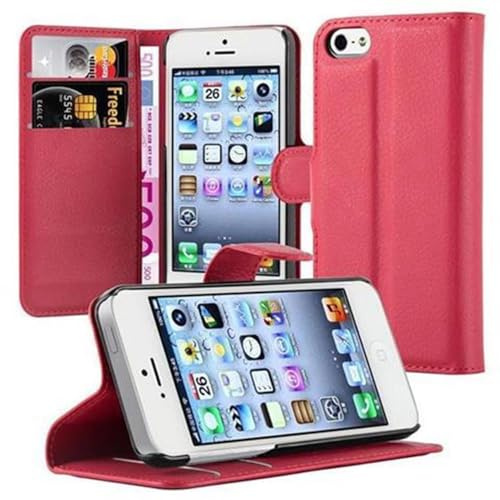 Cadorabo Hülle kompatibel mit Apple iPhone 5 / 5S / SE 2016 Handyhülle aus Kunst Leder Flip Klappbare Magnetische [Standfunktion] [Kartenfächern] Cover Hülle für iPhone 5 / 5S / SE 2016 Tasche in Rot