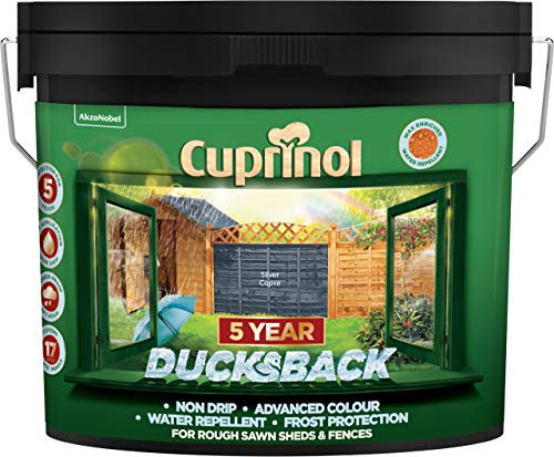 Cuprinol 5 Year Ducksback Shed and Fence Paint 9 Litre, Silver Copse