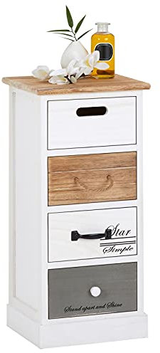 IDIMEX Chiffonnier Salva H 77 cm en Bois Massif Blanc, Gris et Brun 4 tiroirs Commode Petit Meuble de Rangement Haut pour Chambre ou Salle de Bain