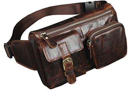 Gürteltasche aus Leder für Männer und Frauen, Reisen, Wandern, Laufen, Hüftgürtel, schmale Handy-Geldbörse, Kaffee